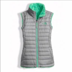 The North Face reversible gray teal vest girl L